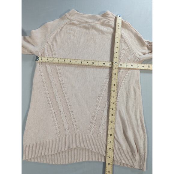 Nanette Lepore 100% Cashmere Sweater L Beige 2 Ply Cable Knit Pullover Women - Picture 6 of 11